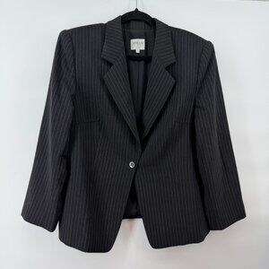 Armani Collezioni Women Blazer US 16 Black Pinstripe Wool Made in Italy
